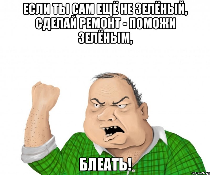 если ты сам ещё не зелёный, сделай ремонт - поможи зелёным, блеать!, Мем мужик
