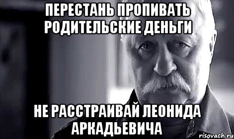 Перестань пропивать родительские деньги Не расстраивай Леонида Аркадьевича, Мем Не огорчай Леонида Аркадьевича