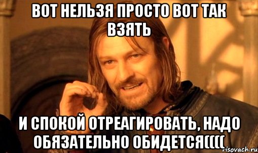 Вот нельзя просто вот так взять и спокой отреагировать, надо обязательно Обидется((((, Мем Нельзя просто так взять и (Боромир мем)