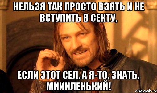 нельзя так просто взять и не вступить в секту, если этот сел, а я-то, знать, миииленький!, Мем Нельзя просто так взять и (Боромир мем)