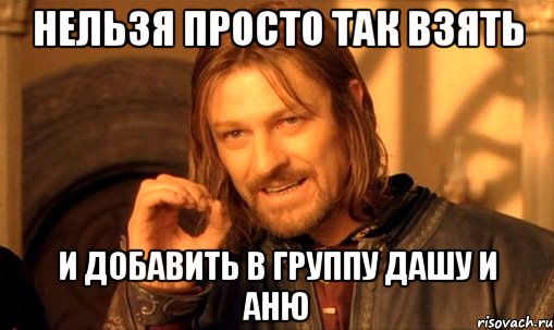 НЕЛЬЗЯ ПРОСТО ТАК ВЗЯТЬ И ДОБАВИТЬ В ГРУППУ ДАШУ И АНЮ, Мем Нельзя просто так взять и (Боромир мем)