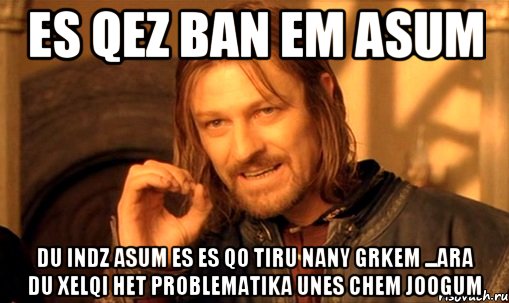 es qez ban em asum du indz asum es es qo tiru nany grkem ...ara du xelqi het problematika unes chem joogum, Мем Нельзя просто так взять и (Боромир мем)