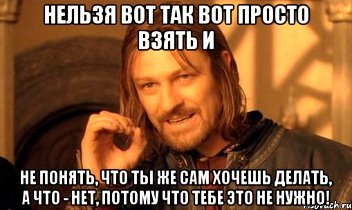 Нельзя вот так вот просто взять и не понять, что ты же сам хочешь делать, а что - нет, потому что тебе это не нужно!, Мем Нельзя просто так взять и (Боромир мем)