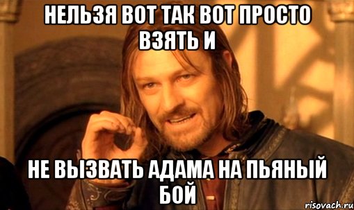 Нельзя вот так вот просто взять и Не вызвать Адама на пьяный бой, Мем Нельзя просто так взять и (Боромир мем)