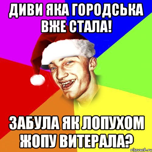 диви яка городська вже стала! забула як лопухом жопу витерала?, Мем Новогоднй Чоткий Едк