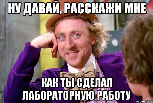 Ну давай, расскажи мне как ты сделал лабораторную работу, Мем Ну давай расскажи (Вилли Вонка)