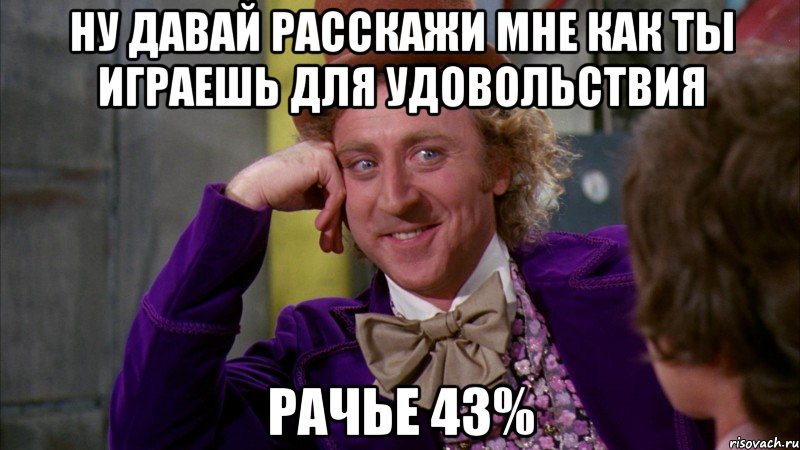 Ну давай расскажи мне как ты играешь для удовольствия рачье 43%, Мем Ну давай расскажи (Вилли Вонка)