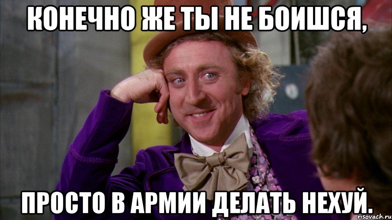 конечно же ты не боишся, просто в армии делать нехуй., Мем Ну давай расскажи (Вилли Вонка)