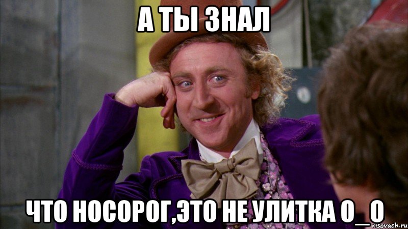 А ТЫ ЗНАЛ ЧТО НОСОРОГ,ЭТО НЕ УЛИТКА О_О, Мем Ну давай расскажи (Вилли Вонка)