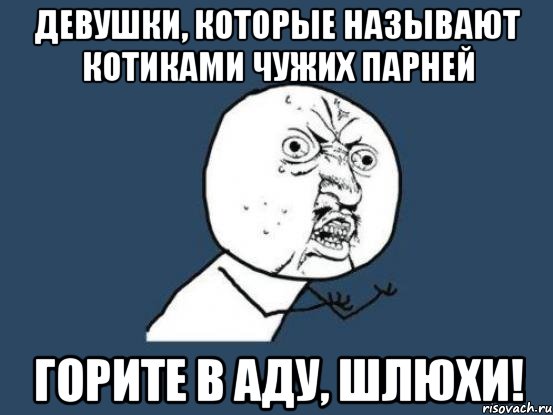 Девушки, которые называют котиками чужих парней горите в аду, шлюхи!, Мем Ну почему