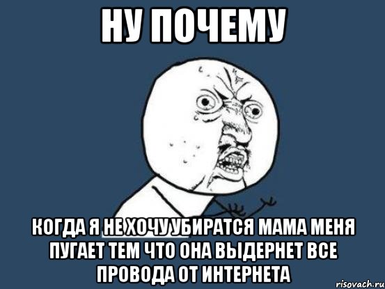 Ну почему Когда я не хочу убиратся мама меня пугает тем что она выдернет все провода от интернета, Мем Ну почему