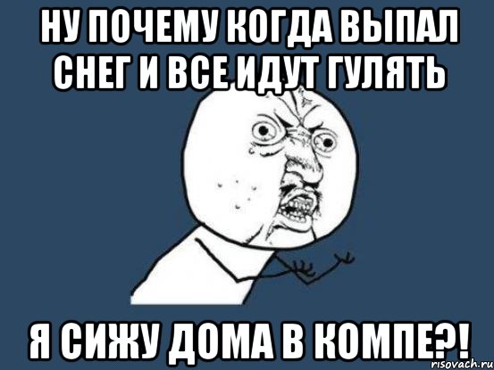 Ну почему когда выпал снег и все идут гулять я сижу дома в компе?!, Мем Ну почему