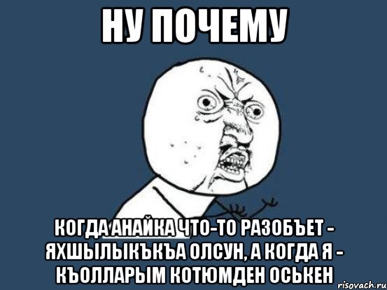 ну почему когда анайка что-то разобъет - яхшылыкъкъа олсун, а когда я - къолларым котюмден оськен, Мем Ну почему