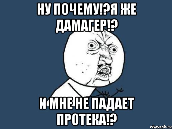 Ну почему!?Я же дамагер!? И мне не падает протека!?, Мем Ну почему