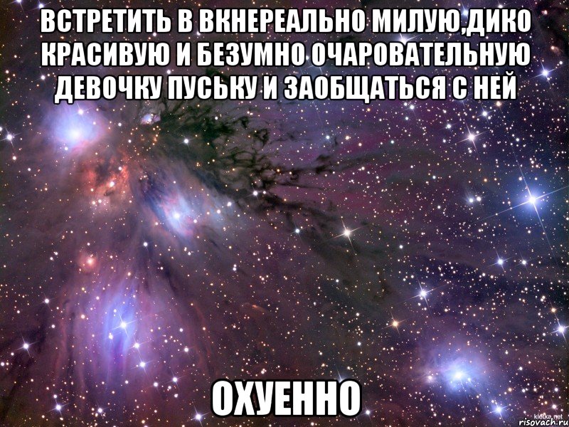 Встретить в вкнереально милую,дико красивую и безумно очаровательную девочку пуську и заобщаться с ней ОХУЕННО