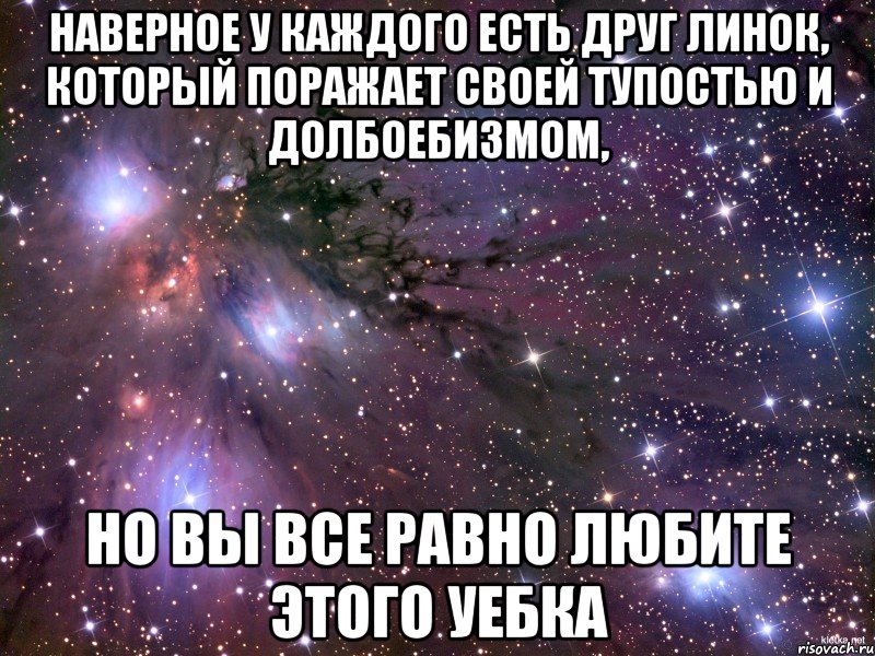 наверное у каждого есть друг Линок, который поражает своей тупостью и долбоебизмом, но вы все равно любите этого уебка, Мем Космос