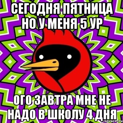 Сегодня Пятница НО у меня 5 ур ОГО ЗАВТРА МНЕ НЕ НАДО В ШКОЛУ 4 ДНЯ, Мем Омская птица