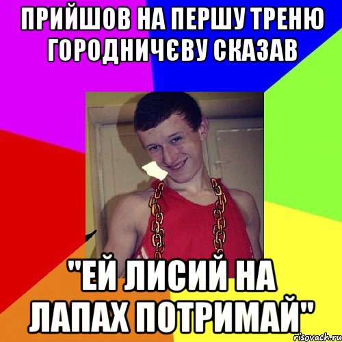 Прийшов на першу треню Городничєву сказав "ей лисий на лапах потримай"