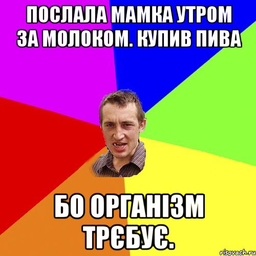 Послала мамка утром за молоком. Купив пива Бо організм трєбує., Мем Чоткий паца