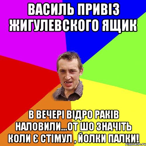 Василь привіз жигулевского ящик в вечері відро раків наловили...от шо значіть коли є стімул , йолки палки!, Мем Чоткий паца