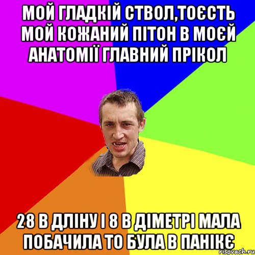 Мой гладкій ствол,тоєсть мой кожаний пітон в моєй анатомії главний прікол 28 в дліну і 8 в діметрі мала побачила то була в панікє, Мем Чоткий паца