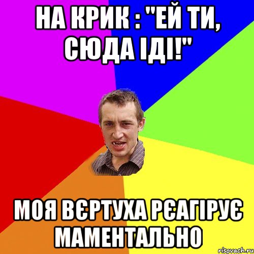 на крик : "ей ти, сюда іді!" моя вєртуха рєагірує маментально, Мем Чоткий паца