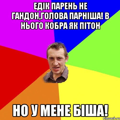 Едік парень не гандон,голова парніша! В нього кобра як пітон Но у мене Біша!, Мем Чоткий паца