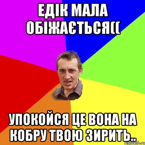 едік мала обіжається(( упокойся це вона на кобру твою зирить.., Мем Чоткий паца