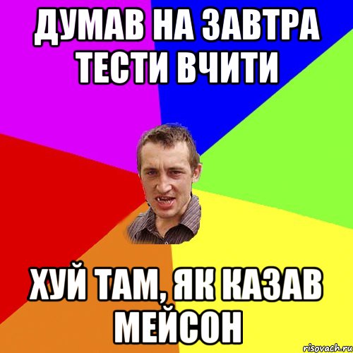 думав на завтра тести вчити ХУЙ ТАМ, як казав мейсон, Мем Чоткий паца