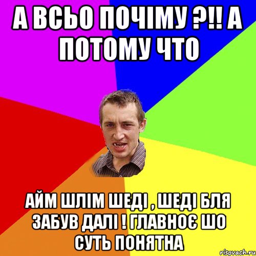 А всьо почіму ?!! А потому что Айм Шлім шеді , шеді бля забув далі ! главноє шо суть понятна, Мем Чоткий паца