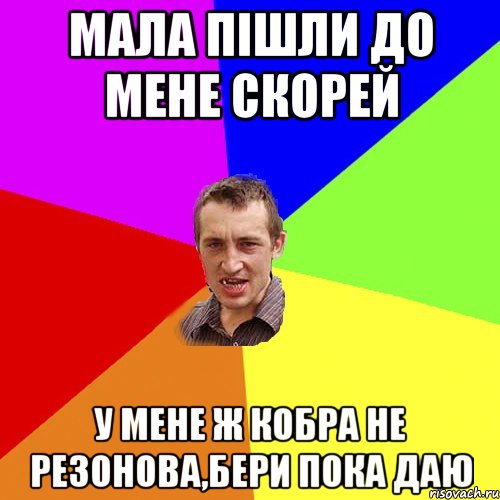 Мала пішли до мене скорей У мене ж кобра не резонова,бери пока даю, Мем Чоткий паца