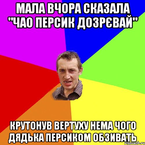 мала вчора сказала "чао персик дозрєвай" крутонув вертуху нема чого дядька персиком обзивать, Мем Чоткий паца