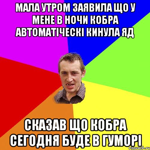 мала утром заявила що у мене в ночи кобра автоматіческі кинула яд сказав що кобра сегодня буде в гуморі, Мем Чоткий паца