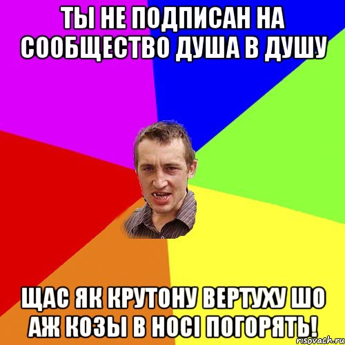 ты не подписан на сообщество ДУша в ДУшу Щас як крутону вертуху шо аж козы в нoci погорять!, Мем Чоткий паца