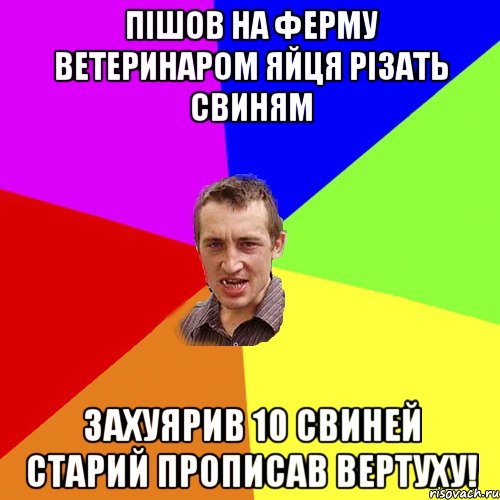 пішов на ферму ветеринаром яйця різать свиням Захуярив 10 свиней старий прописав вертуху!, Мем Чоткий паца