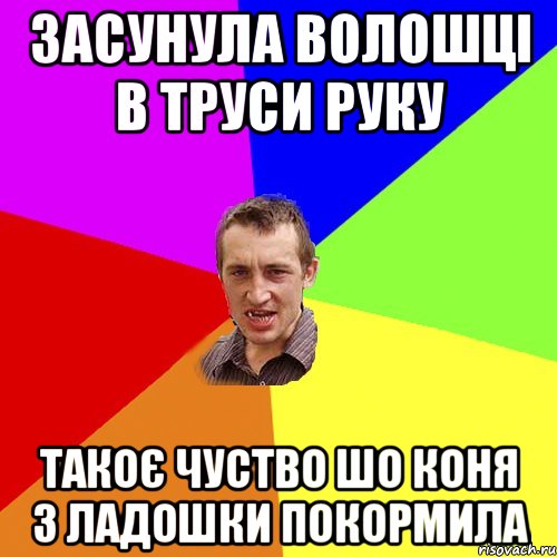 ЗАСУНУЛА ВОЛОШЦІ В ТРУСИ РУКУ ТАКОЄ ЧУСТВО ШО КОНЯ З ЛАДОШКИ ПОКОРМИЛА, Мем Чоткий паца