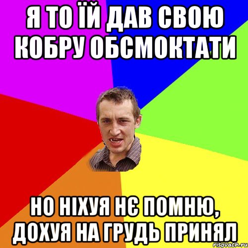 Я то їй дав свою кобру обсмоктати но ніхуя нє помню, дохуя на грудь принял, Мем Чоткий паца