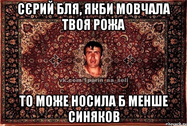 сєрий бля, якби мовчала твоя рожа то може носила б менше синяков, Мем Парнь на сел