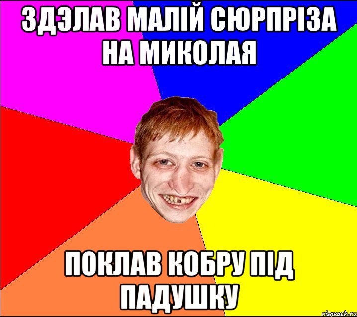 здэлав малiй сюрпрiза на миколая поклав кобру пiд падушку, Мем Петро Бампер