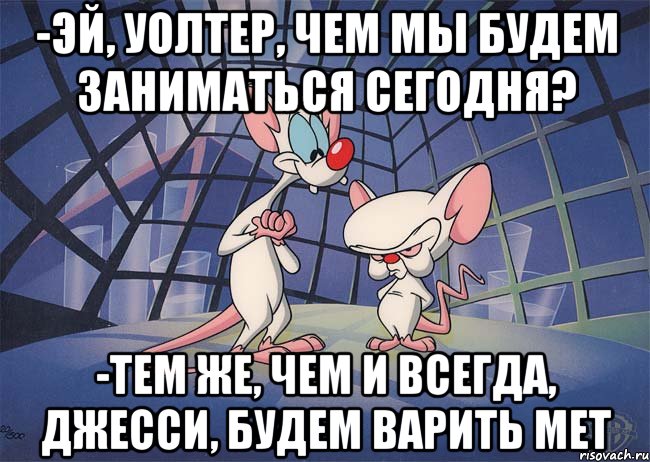 -Эй, Уолтер, чем мы будем заниматься сегодня? -Тем же, чем и всегда, Джесси, будем варить мет