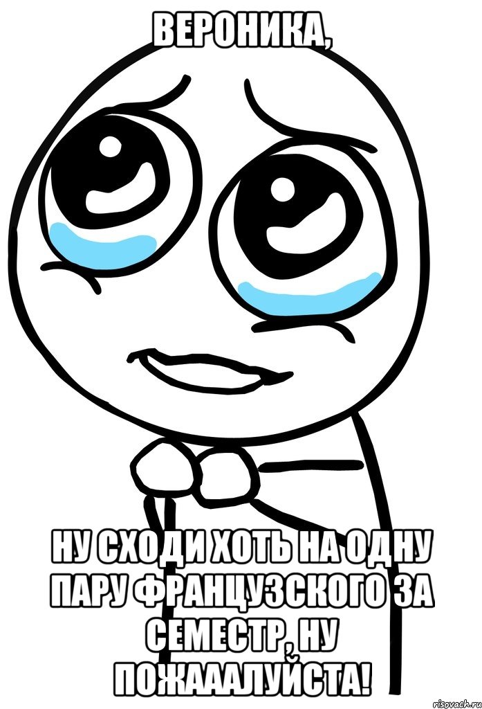 Вероника, ну сходи хоть на одну пару французского за семестр, ну пожааалуйста!, Мем  ну пожалуйста (please)