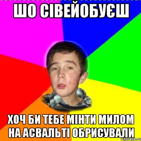 шо сівейобуєш хоч би тебе мінти милом на асвальті обрисували