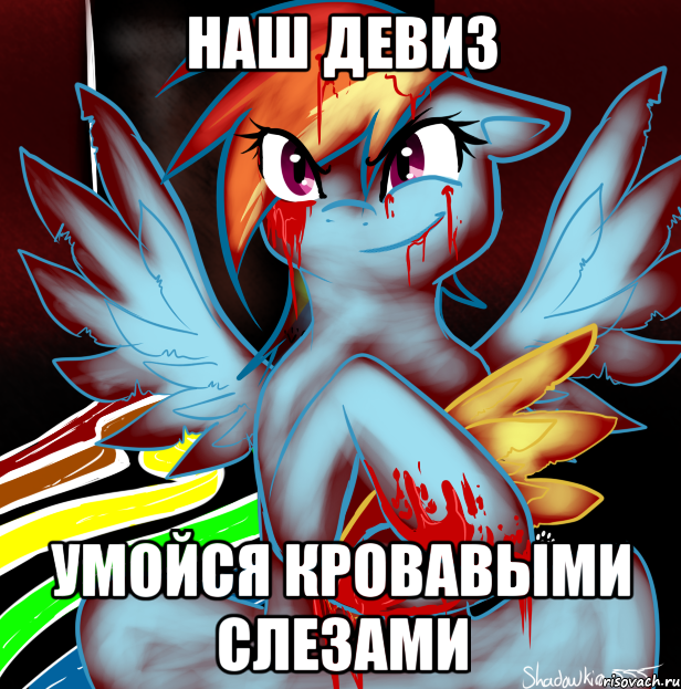 Наш девиз Умойся кровавыми слезами, Мем RAINBOW FACTORY DASH