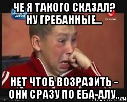 ЧЕ Я ТАКОГО СКАЗАЛ? НУ ГРЕБАННЫЕ... НЕТ ЧТОБ ВОЗРАЗИТЬ - ОНИ СРАЗУ ПО ЕБА-АЛУ..