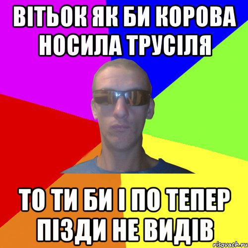 вітьок як би корова носила трусіля то ти би і по тепер пізди не видів