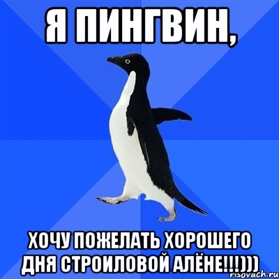 Я пингвин, хочу пожелать хорошего дня строиловой Алёне!!!))), Мем  Социально-неуклюжий пингвин