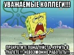 Уважаемые коллеги!!! Прекратите Пожалуйста, курить в туалете !!! Невозможно Работать!!!, Мем Спанч Боб плачет