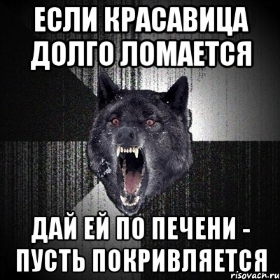 Если красавица долго ломается Дай ей по печени - пусть покривляется, Мем Сумасшедший волк