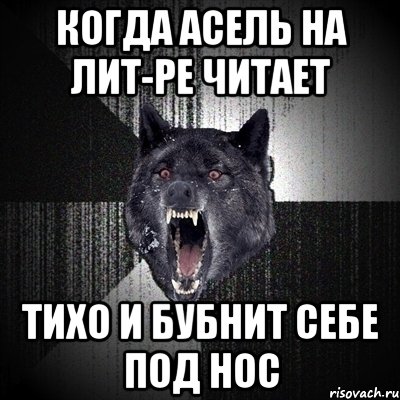 Когда Асель на лит-ре читает тихо и бубнит себе под нос, Мем Сумасшедший волк