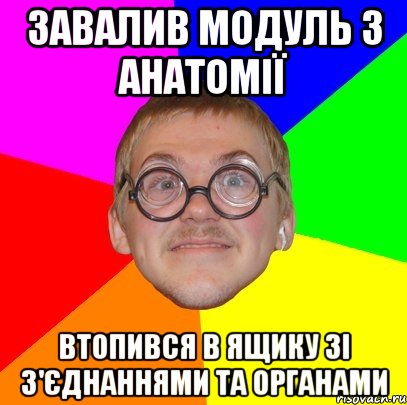 Завалив модуль з анатомії Втопився в ящику зі з'єднаннями та органами, Мем Типичный ботан